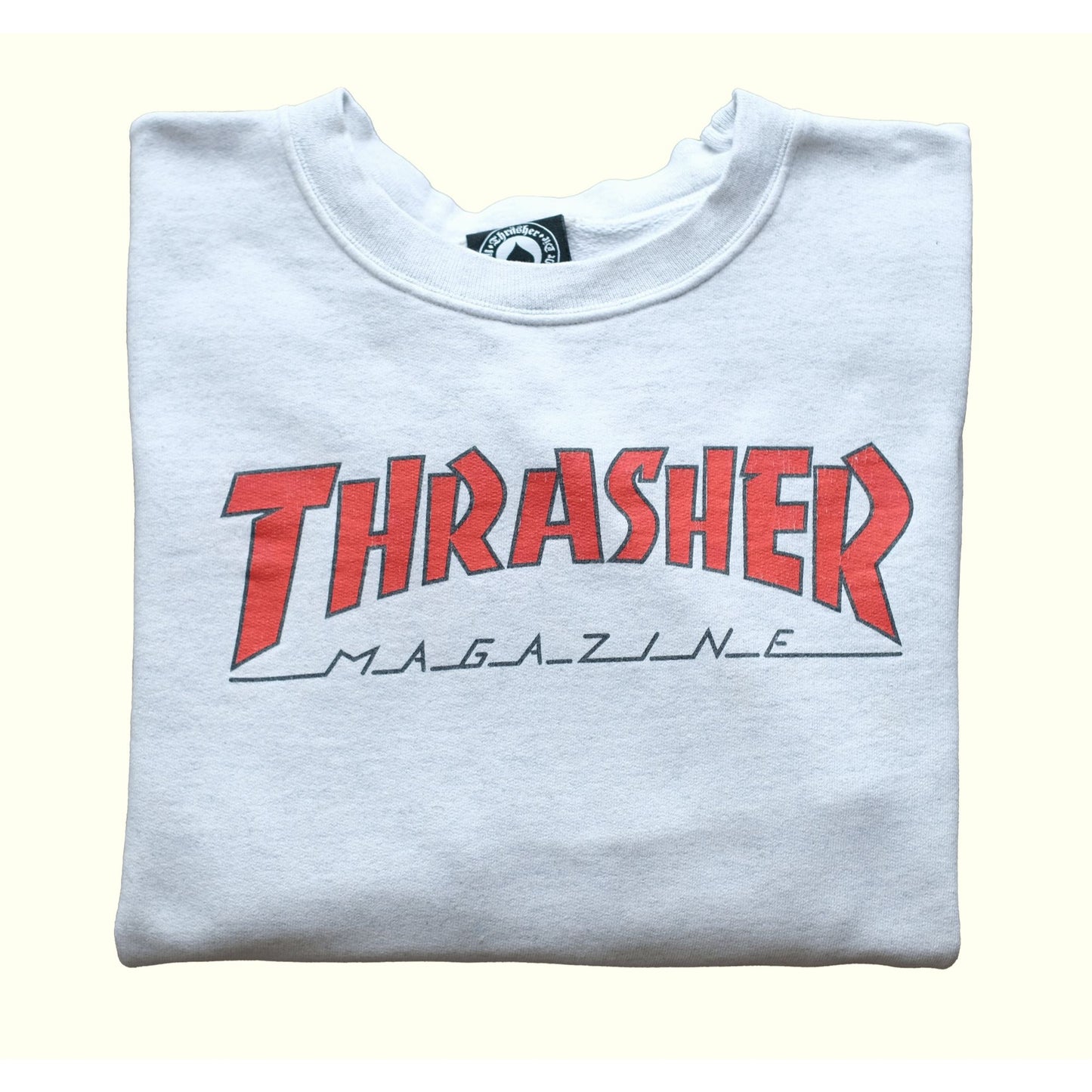 THRASHER 90s Y2K VINTAGE SKATE MAGAZINE SWEATER GREY SZ L