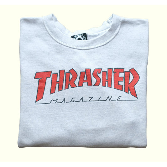 THRASHER 90s Y2K VINTAGE SKATE MAGAZINE SWEATER GREY SZ L