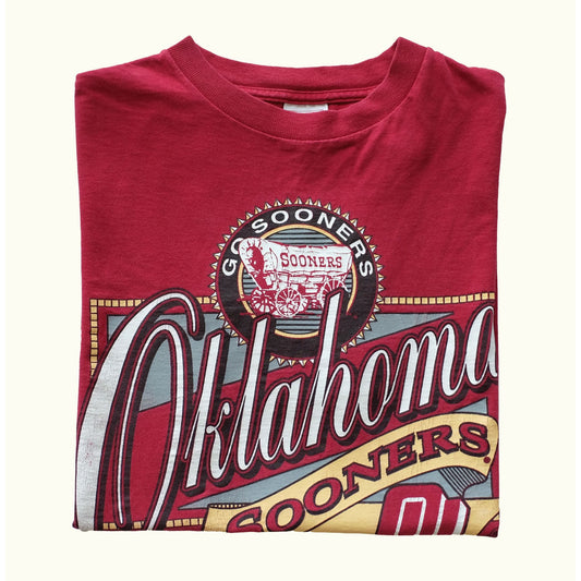 VINTAGE 1990s SINGLE STITCH NCAA OKLAHOMA SOONERS T SHIRT : SZ L