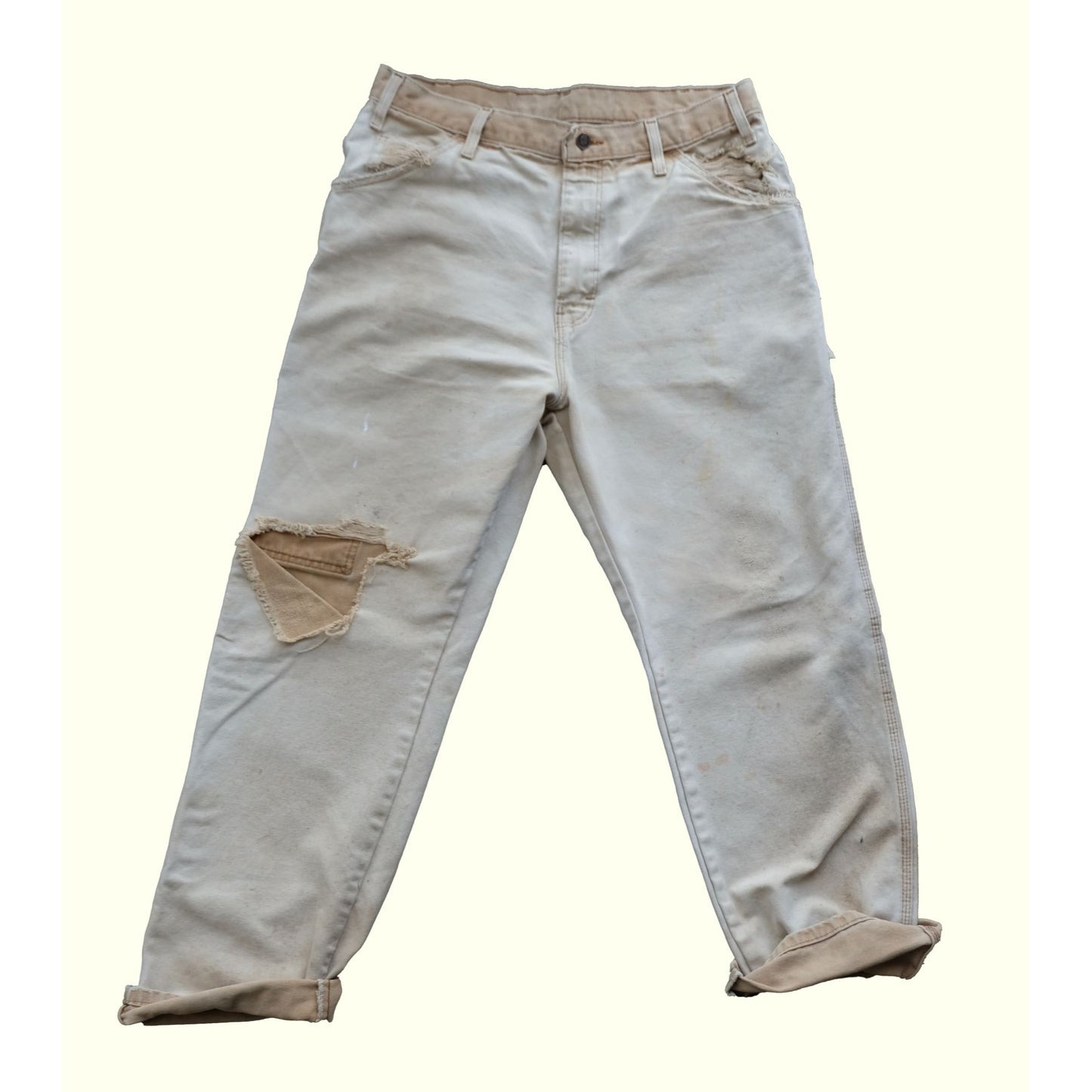 1997 VINTAGE DICKIES WORK PAINTER TAN DISTRESSED JEAN : SZ 34x30