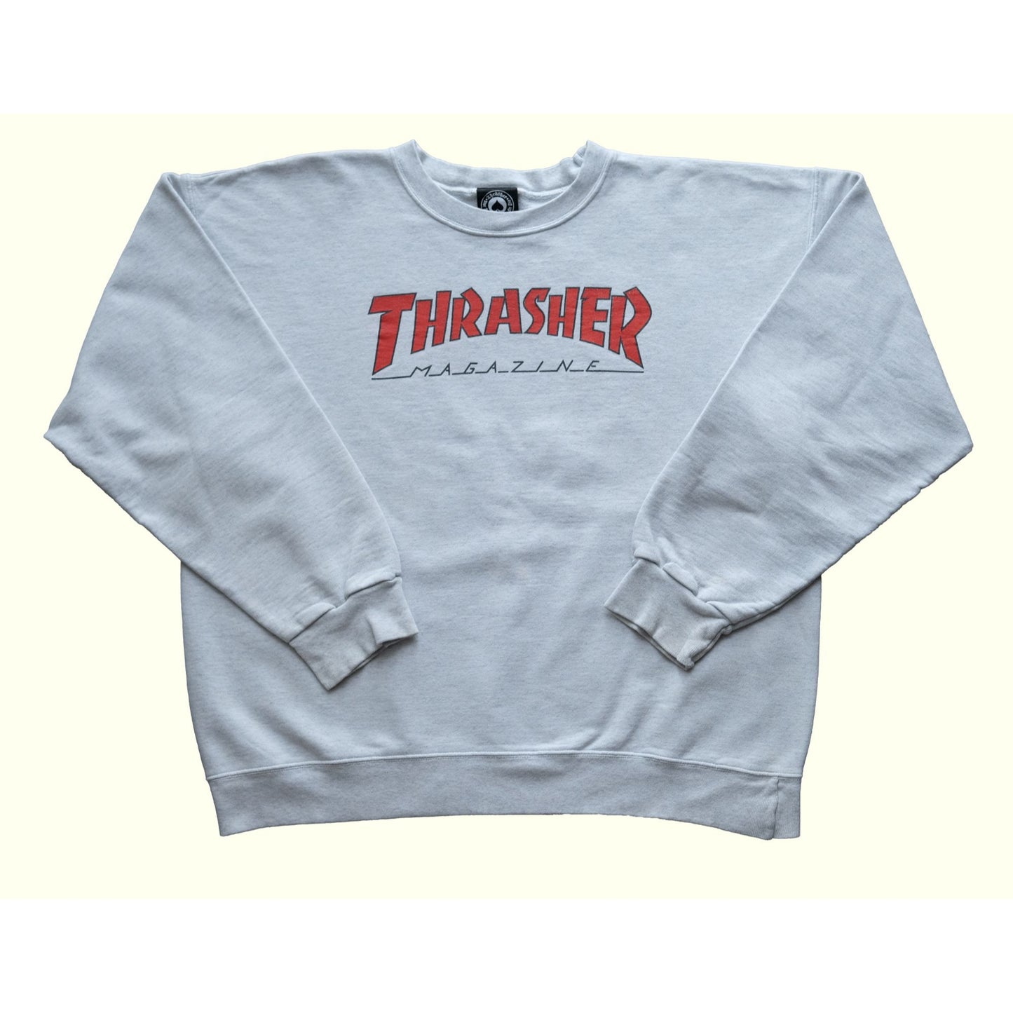 THRASHER 90s Y2K VINTAGE SKATE MAGAZINE SWEATER GREY SZ L