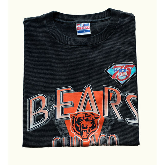 CHICAGO BEARS 75TH ANNIVERSARY 1994 NFL VINTAGE TRENCH BLACK T SHIRT SZ XL