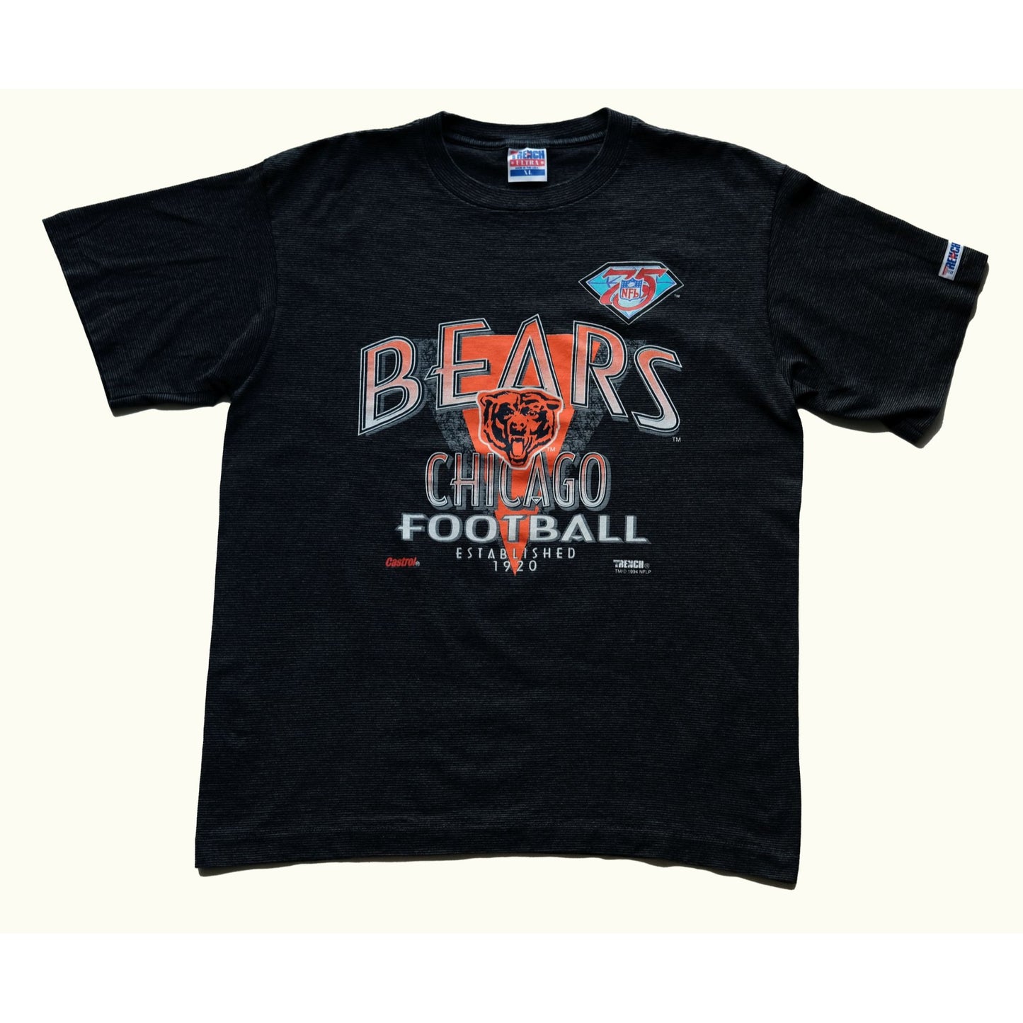 CHICAGO BEARS 75TH ANNIVERSARY 1994 NFL VINTAGE TRENCH BLACK T SHIRT SZ XL